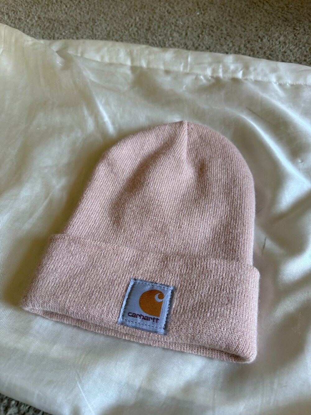 Carhartt Beanie Pink Knit Hat Logo Patch